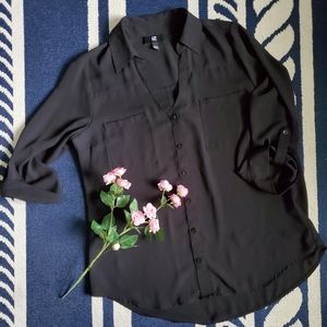1-Cuff, Half-Sleeve Button-down hi-low Black Shirt